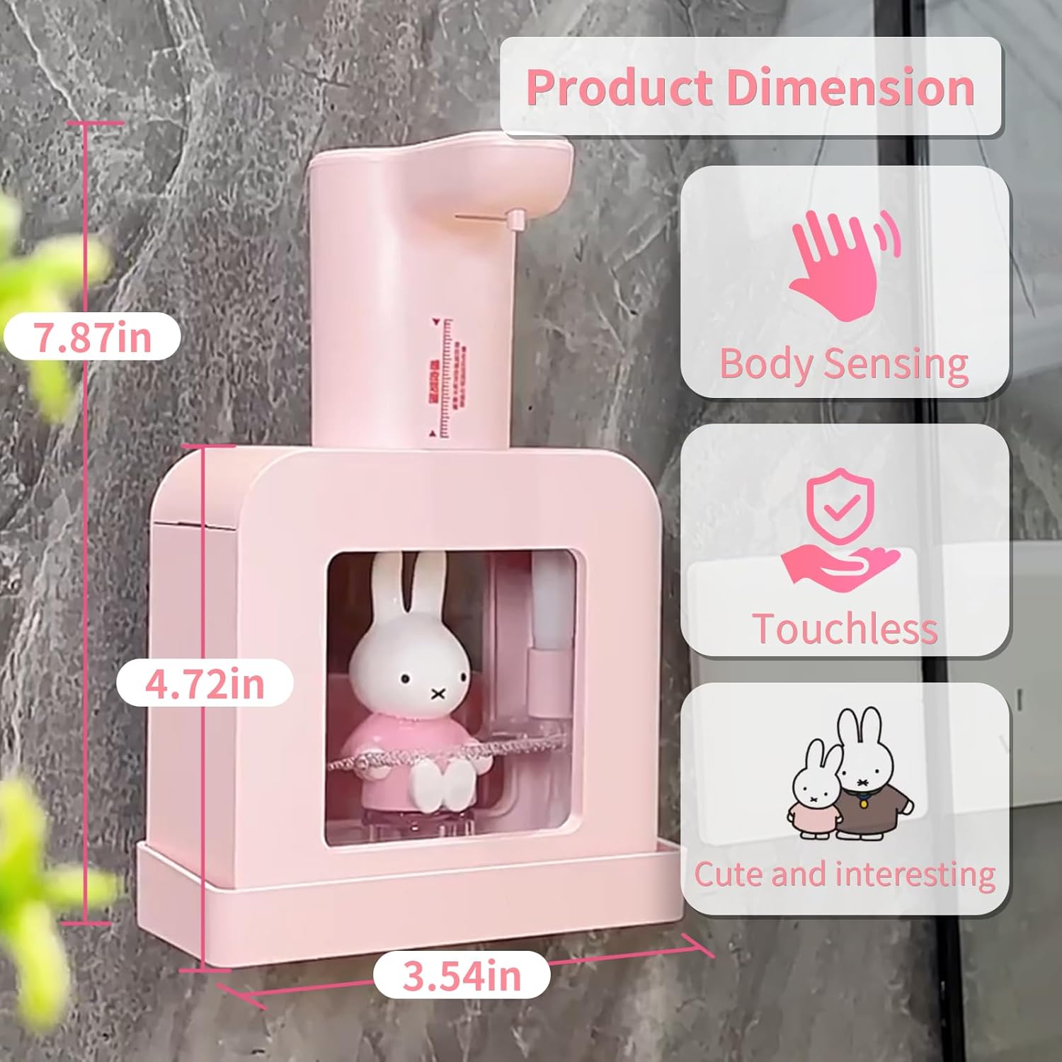 Mipow x Miffy Automatic Soap Dispenser Touchless - 3 Adjustable Foam Levels Smart Sensor, Hand Soap Dispenser for Bathroom Kitchen Home Office, Pink - Gifts for Girls - Image 5