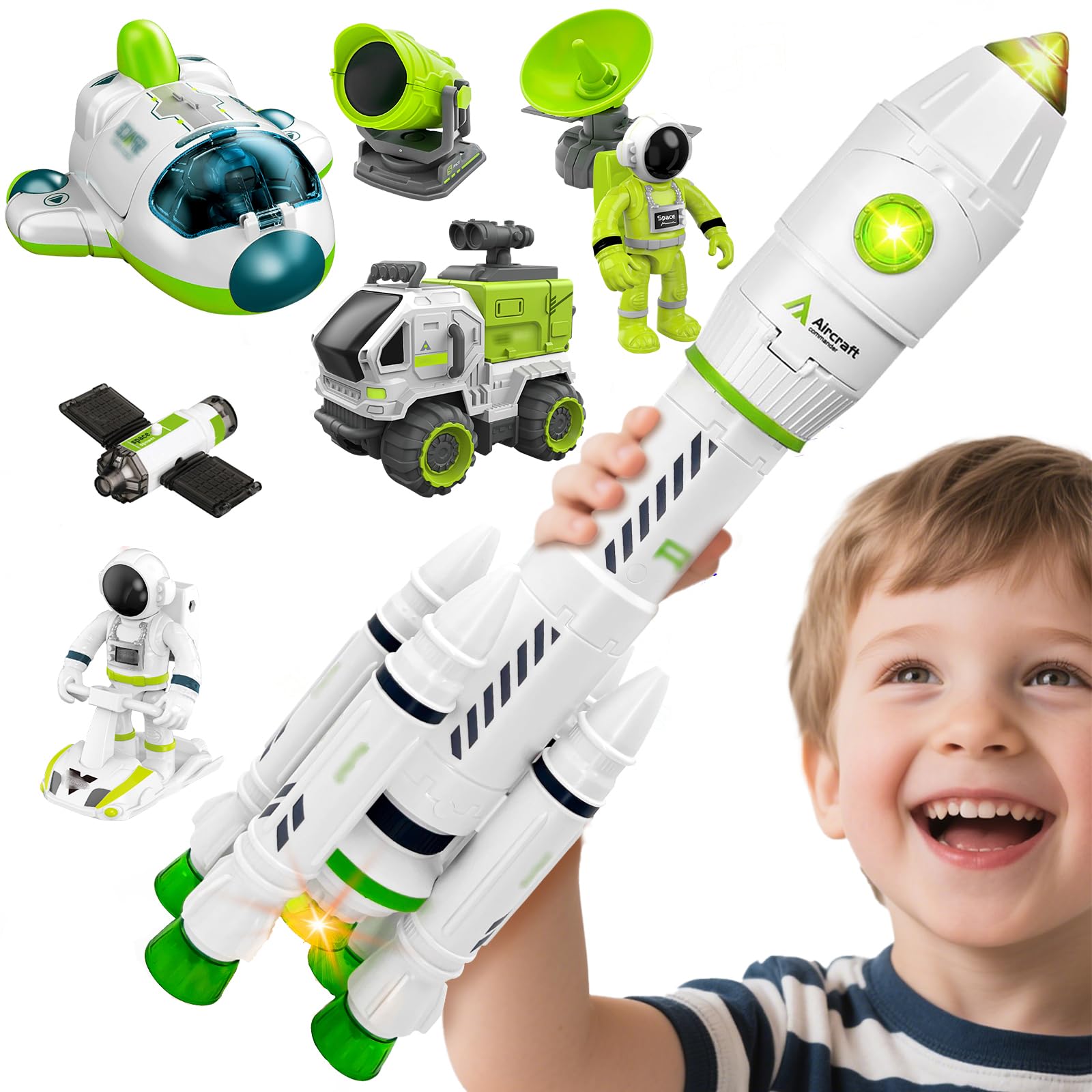PIIMNT Juguete espacial de cohetes para niños, juguete espacial para niños 3, 4, 5, 6, 7, 8 años, juguete espacial de cohete, regalo para niños y niñas