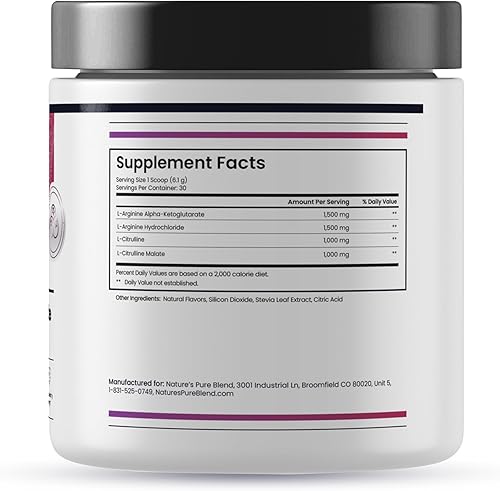 Miniatura 9 de Nature's Pure Blend Suplementos de óxido nítrico líquido para hombres  L-Arginina en polvo  refuerzo de óxido nítrico y suplemento de circulación