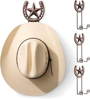Cowboy Hat Rack for Wall 4 Pcs Western Metal Horseshoe Cowboy Hat Hanger with Texas Star for Entryway Bedroom Tack Room Western Wall Decor Gift for Horse Lover Bronze