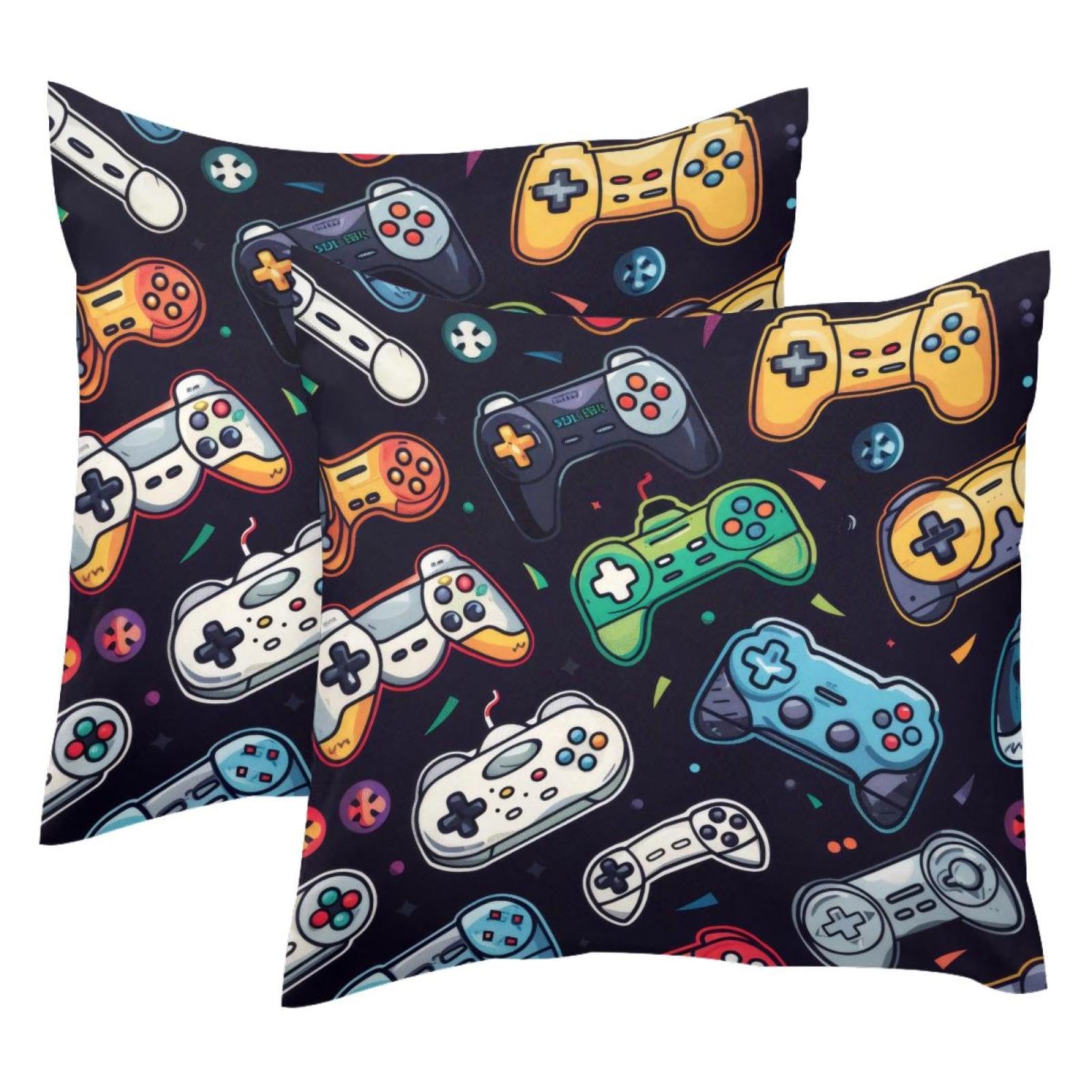 Housse de coussin velours 50x50 cm lot de 2 à motif joystick coloré