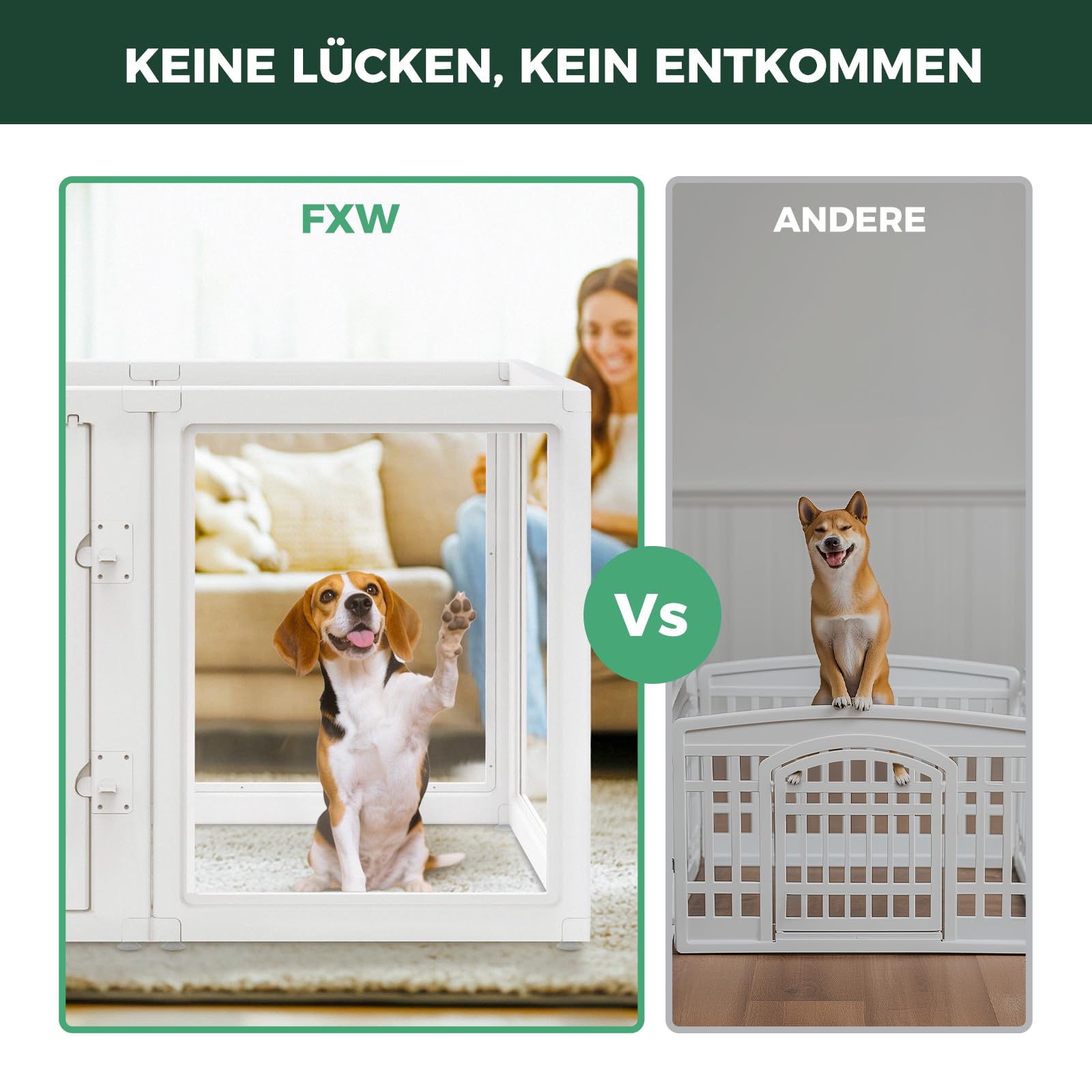 fxw AuraSpace Acryl-Hundespielplatz für mittelgroße Hunde, 35 Zoll, 8 Paneele, weiß