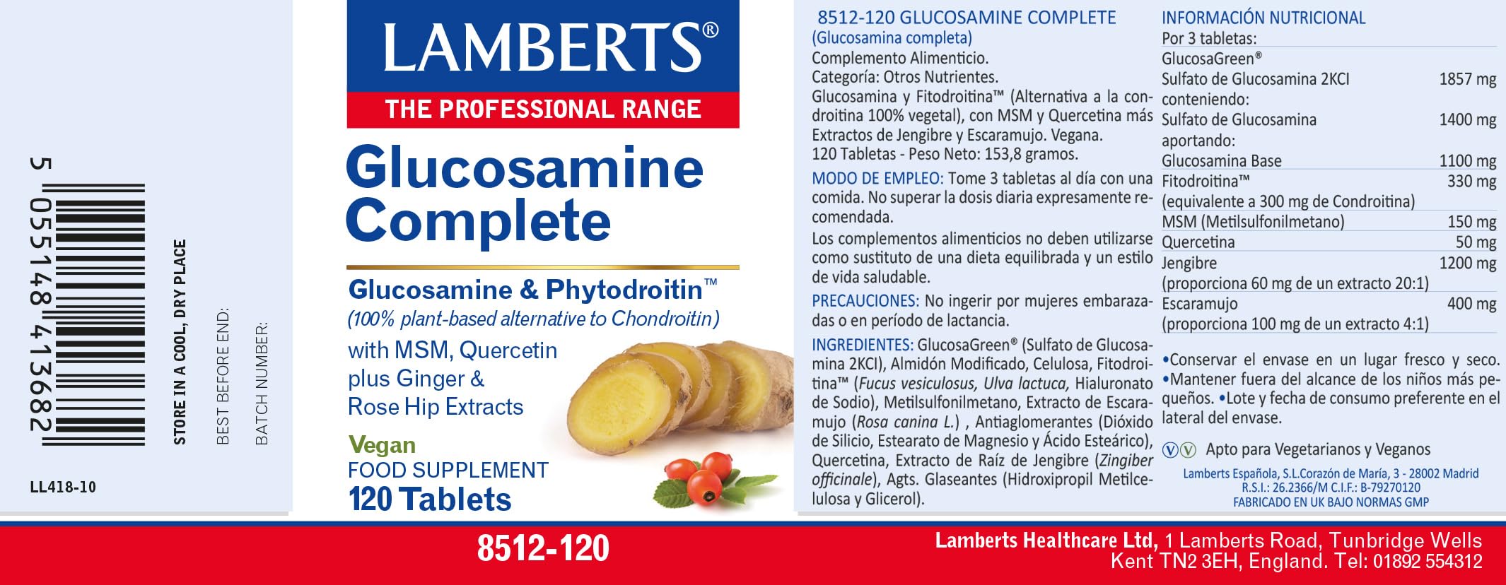 Lamberts Glucosamina Completa - 120 Tabletas, One size