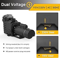 Vista 3 de 2.5 HP Inground Pool Pump Dual Voltage 6000GPH Max Flow 78FT Head Lift DoE-Compliant 1.5" and 2" Fittings Pool Pump for Inground Pools
