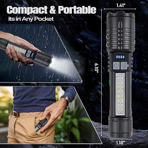 Miniatura 7 de Actualizada Linterna recargable de alto lúmenes, 5 modos de linterna táctica de mano, mini linterna LED impermeable con zoom, luz de flash brillante
