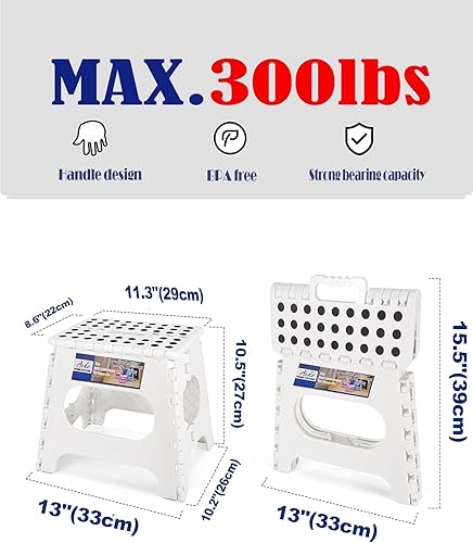 Miniatura 130 de Acko. Taburete plegable de 13 pulgadas de alto, resistente, para niños y adultos, cocina, jardín, baño, taburete con escalón. Blanco,Negro
