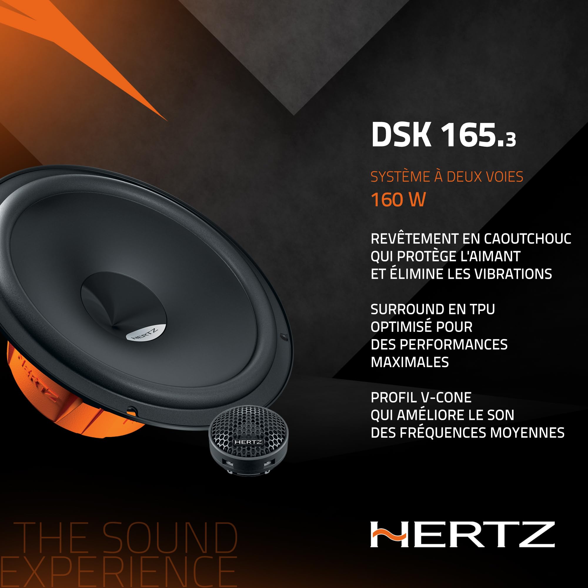 Hertz DSK 165.3 kit 2 Voies 165 mm, 160 W | papier pressé hydrofuge, tweeter PEI 24 mm, filtre inclus, 6,5 pouces, 80 W RMS, 4 Ohm, 93 dB