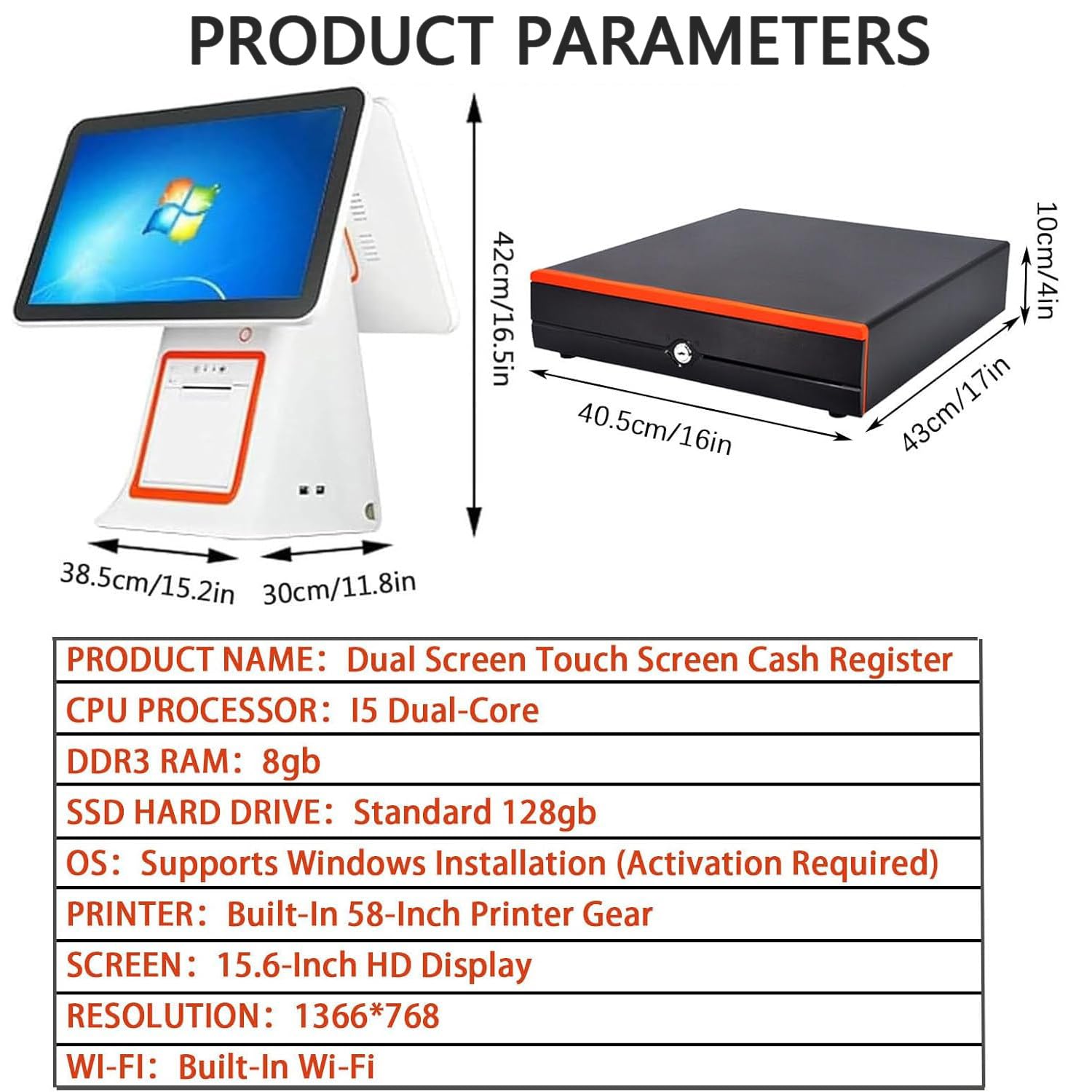 Registratore di cassa con stampante termica integrata con cassetto contanti,scanner di codici a barre,registratore di cassa touch screen per piccole imprese Registratore di cassa tutto in uno Black-A