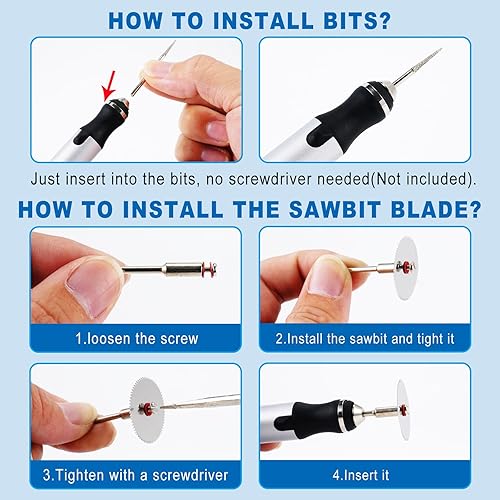 Miniatura 4 de Hgrotp Bolígrafo de grabado con 37 puntas, inalámbrico y recargable, apto para principiantes, herramienta de grabado giratorio para equipo