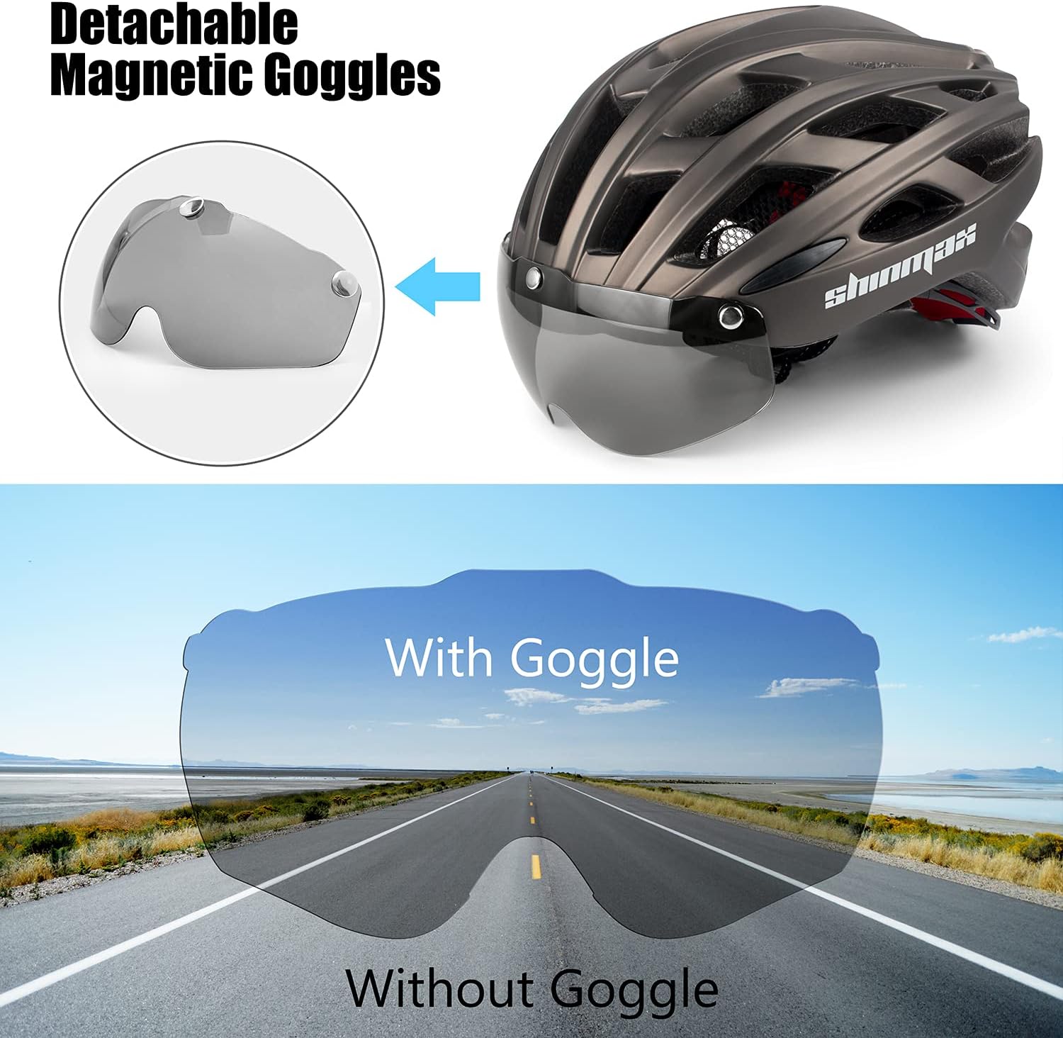 Shinmax Bike Helmet/Cycle helmet with Safety LED Light,CE Certified Bicycle Helmet with Detachable Magnetic Visor Bike Helmet Adult Bike Helmet with Detachable Visor and Liner Ski & Snowboard(NR-096) - Image 3