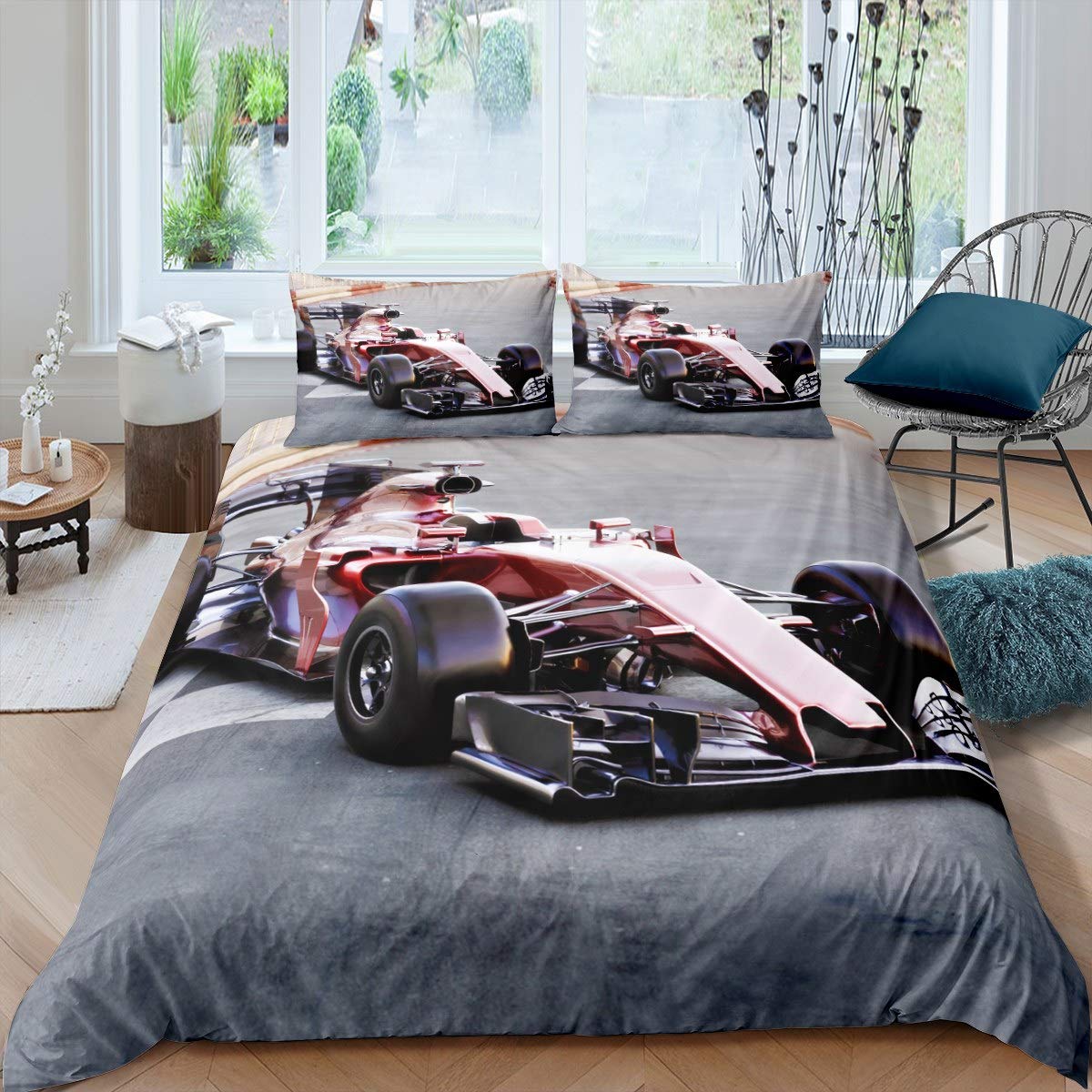 Loussiesd Racing Car Duvet Cover Set Boys Teens Extreme Sport Theme Comforter Cover Youth Man formula Car Bedding Set World Championship Quilt Cover,Room Decor 3Pcs Bedding Double Size