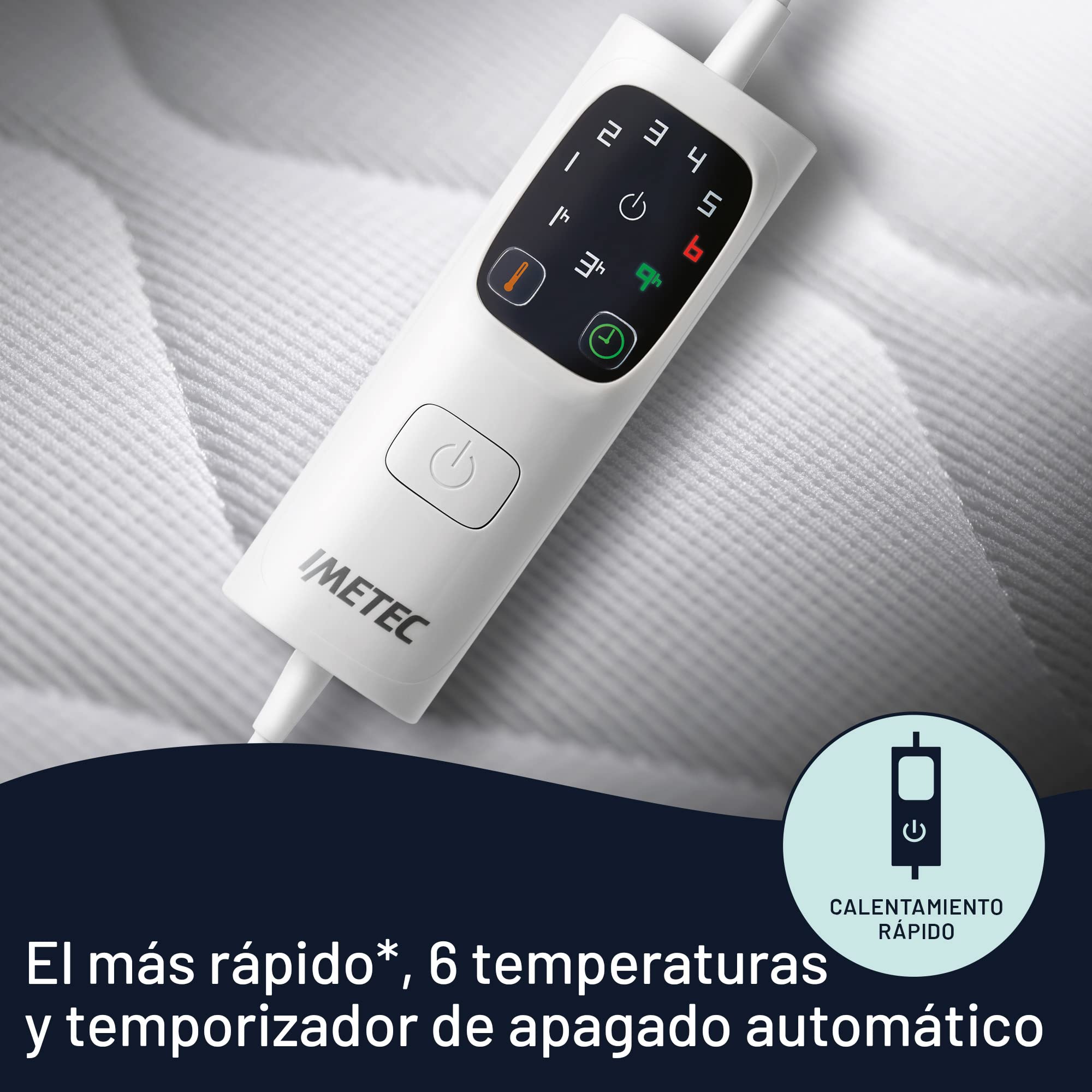 Imetec - Cubrecolchón Scaldasonno Adapto Maxi individual, 195 x 90 cm, calentamiento rápido, temperatura constante y personalizada, tejido hipoalergénico acolchado, mando con 6 temperaturas