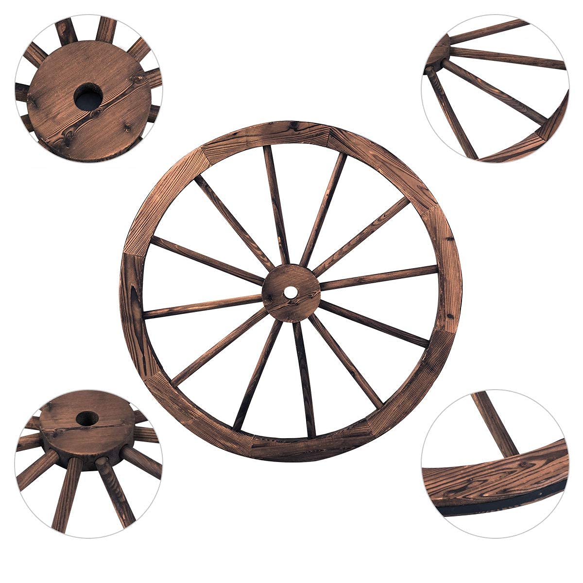 GIANTEX-2 Ruedas de Carro de Madera, Ruedas de Madera de 12 Radios, Placa de Hierro, Marrón, Ruedas Decorativas para Bares, Jardines, Restaurantes, 76 x 76 x 3,5 cm