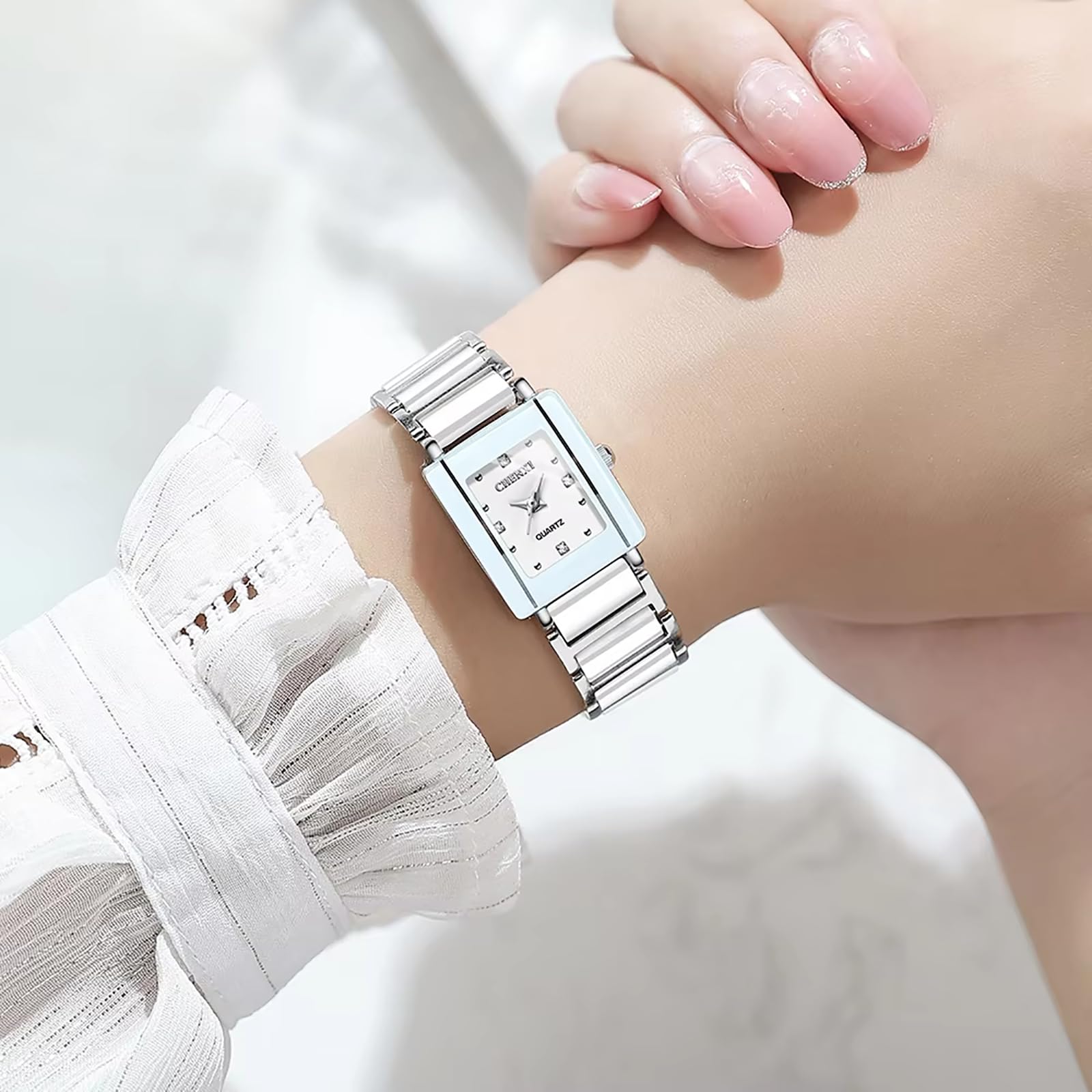 Gosasa Relojes vintage para parejas para hombres y mujeres, reloj de cuarzo cuadrado de cerámica para él y para ella, par de relojes de diamantes impermeables