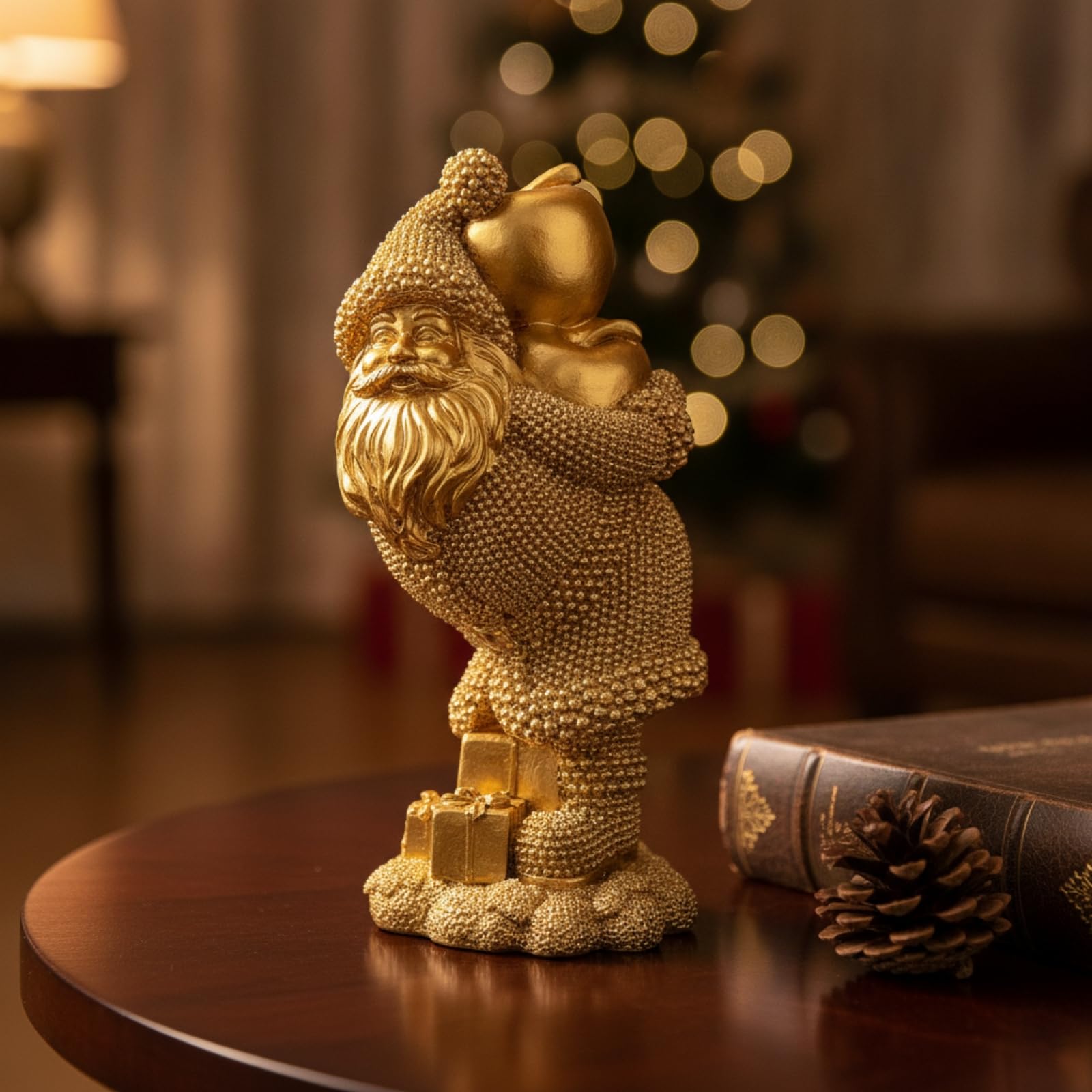 Weihnachtsmann Figur Resin Weihnachtsornament Weihnachtsskulptur Tischfigur mit Detailreicher Kleidung Und Weichem Basissockel Synthetisches Harz für, Color to 1