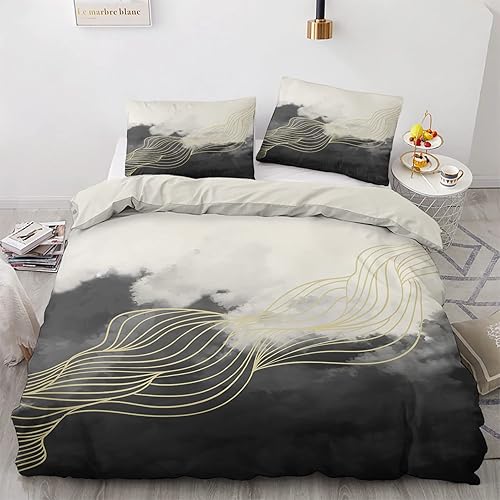 YIKODA Boho Lines Duvet Cover Twin - Soft Microfiber Twin Bedding Duvet Covers Set 2 Pieces with Zipper and Ties Bohemian - 1 Comforter Cover 68x90