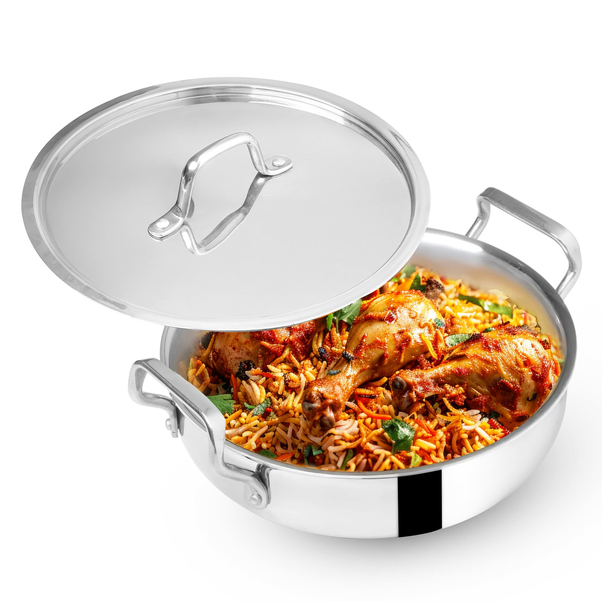The Indus Valley Triply Stainless Steel Biryani Pot with SS Lid/Stock Pot/Serve Handi/Uruli | 28cm/11.02 inch, 4.6 Litre 2.27kg | Induction Friendly | Nonstick 3-Layer Body-image-15