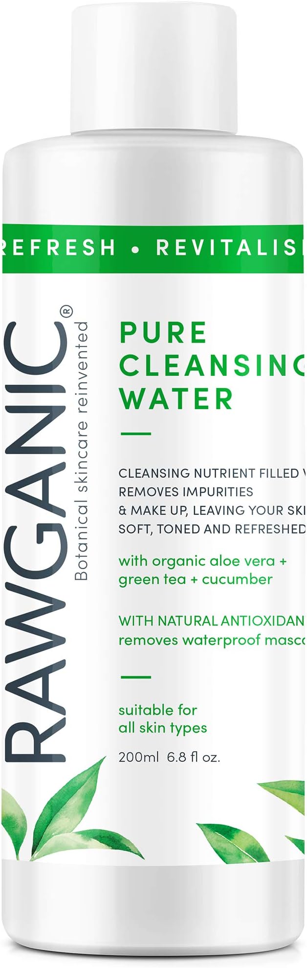 Rawganic Gentle Organic Refreshing Cleansing Water, Natural Skin Cleanser with Aloe, Cucumber & Green Tea, Organic Micellar Water Bottle 0.1 kg