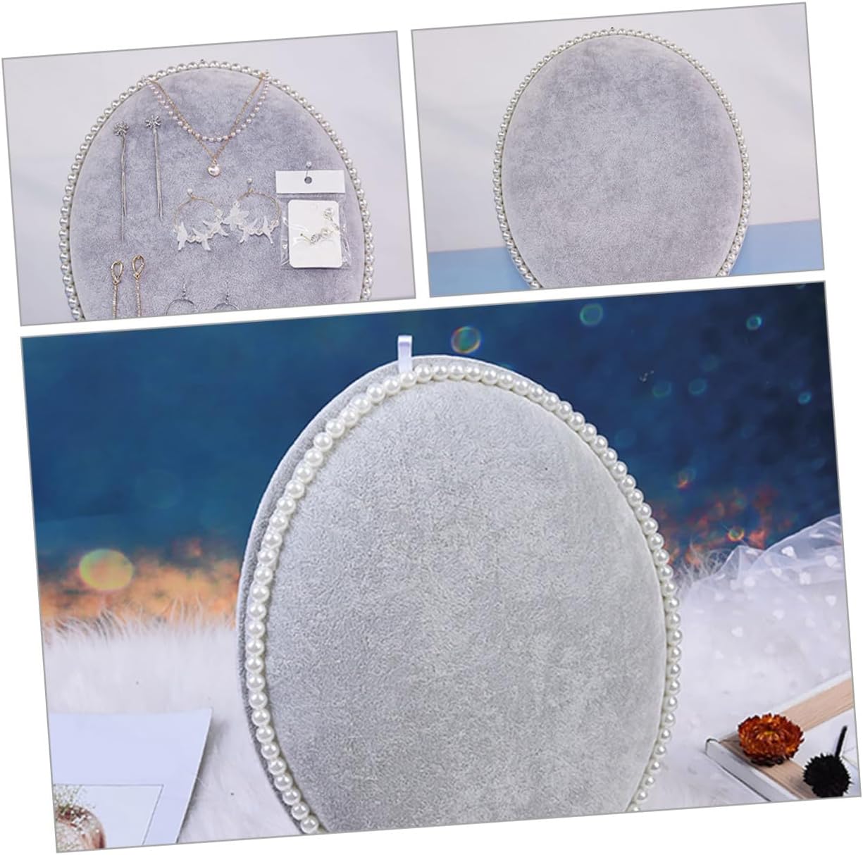 Earring Display Rack and Ear Studs Organizer Large Oval Wall-mounted Jewelry Holder with Ice Gray Velvet Panel for Home Accessory Storage