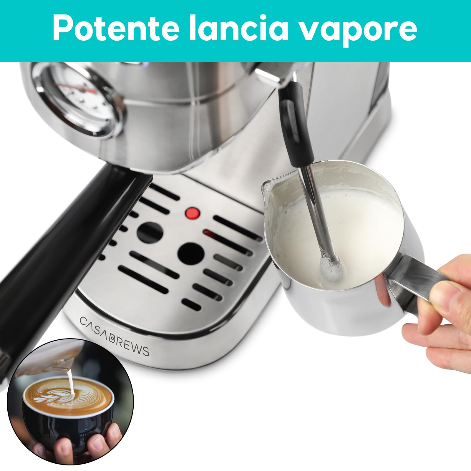 Macchina Da Caffè BERGNER - 850W, 15 Bar | Con Schiumalatore Vapore | Serbatoio 1.5L Rimovibile - Foto 5