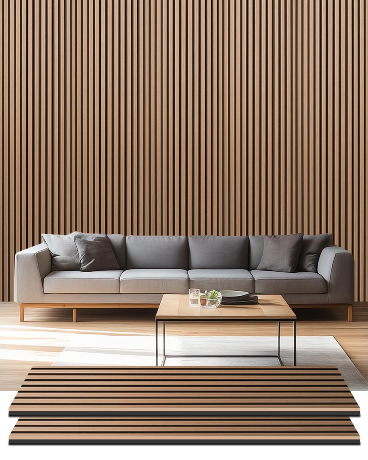Acoustic Wall Panels, 2 Pcs 48"x11" 3D Wood Slat Soundproof Wall Panel for Interior Decor Noise Reduction for Home Theaters, Living Rooms, Bedroom and Ceiling (Walnut SGE-01)
