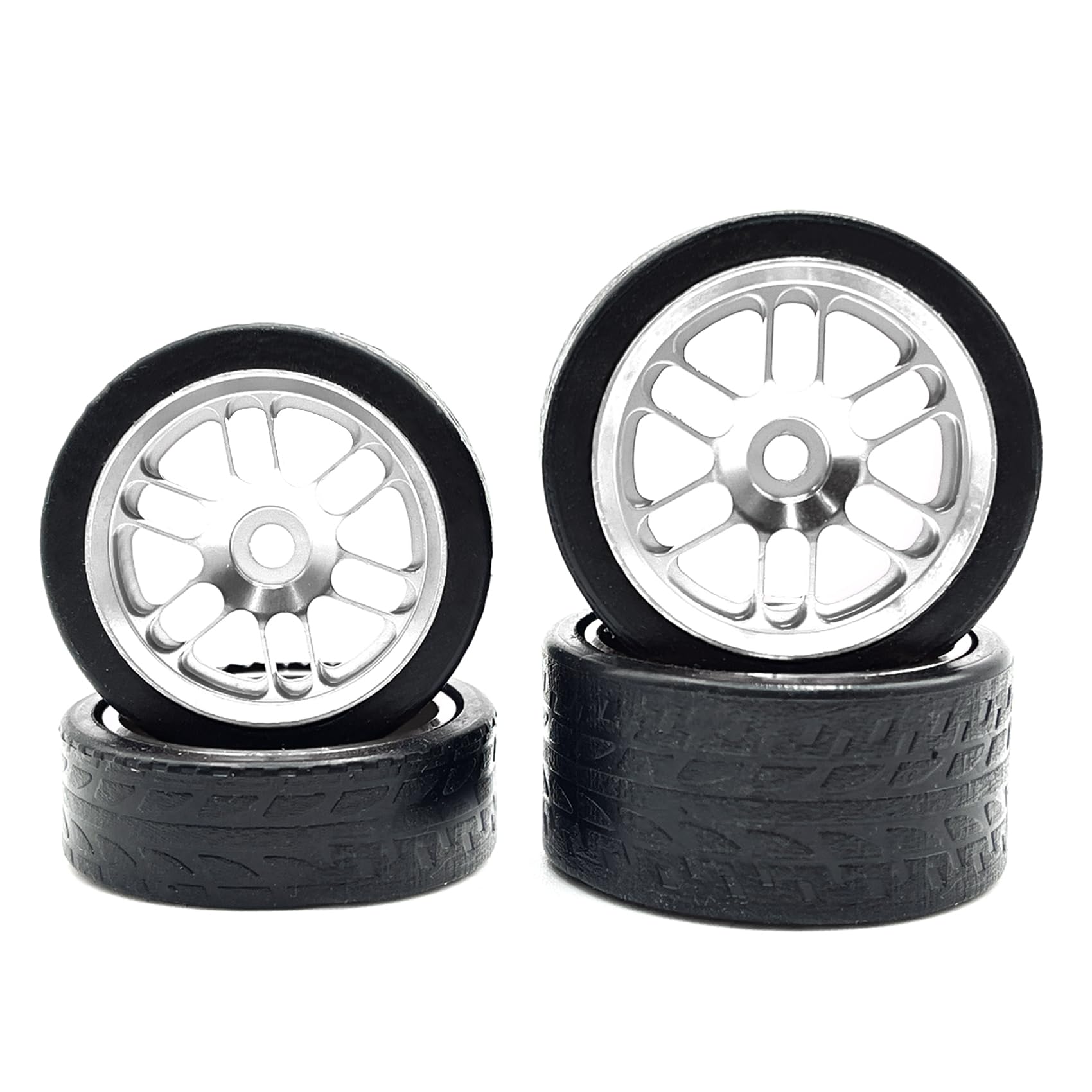 EONSMN Finished Racing Wheel and Tire Set for 1/24 Losi Micro-B RC Car - 7mm Hex, Lightweight Alloy Rims & TPE Tires losi Micro b Upgrade (Silver)