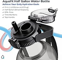 Vista 2 de AQUAFIT 64 oz Water Bottle with Time Marker - 2in1 Straw & Chug Lid - BPA Free Big Water Bottle with Straw - Gym Water Bottle with Strap - Water Jug