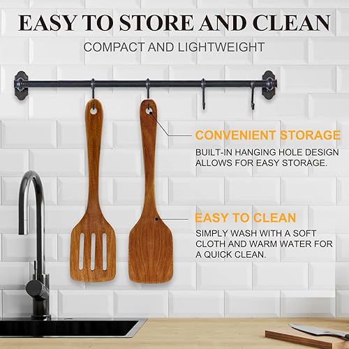 Miniatura 7 de Espátula de madera de acacia de 12 pulgadas para utensilios de cocina, espátulas ranuradas, las mejores espátulas no tóxicas antiadherentes de