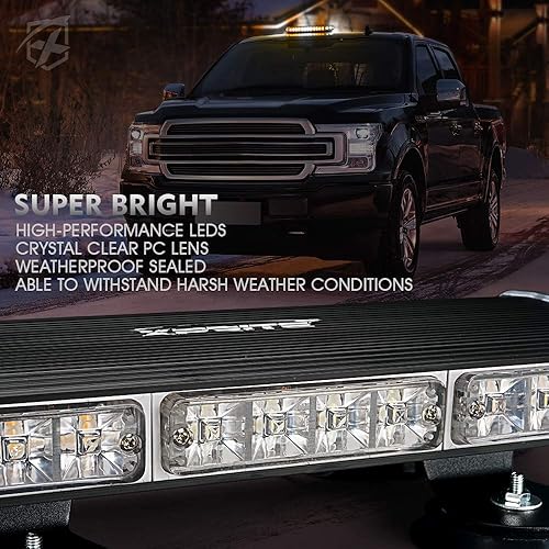 Miniatura 3 de Xprite Barra de luz estroboscópica estroboscópica de aluminio de 18 pulgadas, montaje magnético de alta resistencia, advertencia de advertencia de