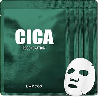 LAPCOS Cica Sheet Mask, Daily Face Mask with Cantella Plant Extract to Regenerate and Revitalize Skin, Korean Beauty Favorite, 5-Pack