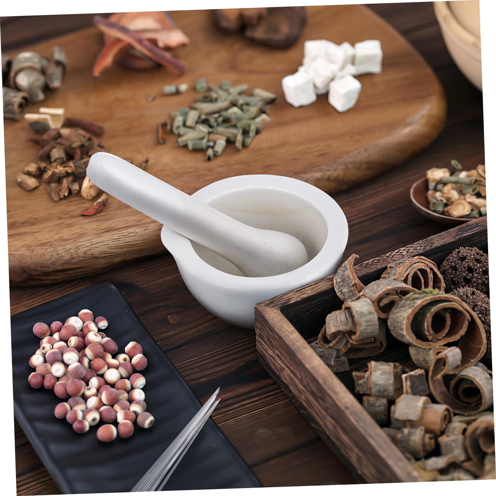 BESPORTBLE Bol de Broyage en Porcelaine 60 MM Blanc, Ensemble 2 Pièces pour Usage Culinaire, Laboratoire et Fabrication Remède