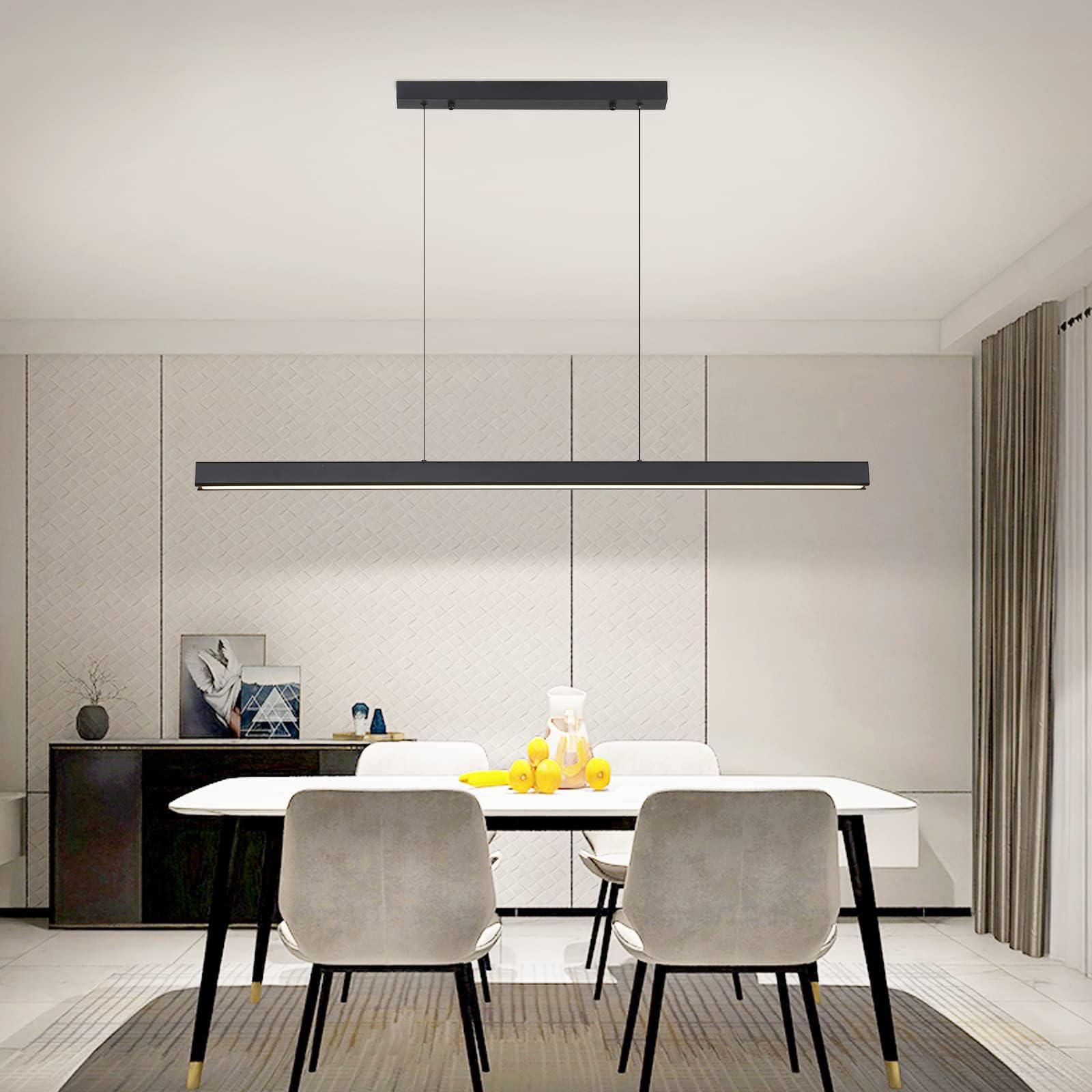 Mikeru 150CM Modern Kitchen Pendant Light, Linear Dining Pendant Light with Remote Control (Without Batteries) 10%-100% Adjustable Hanging Lamp for Restaurant Office — image 1
