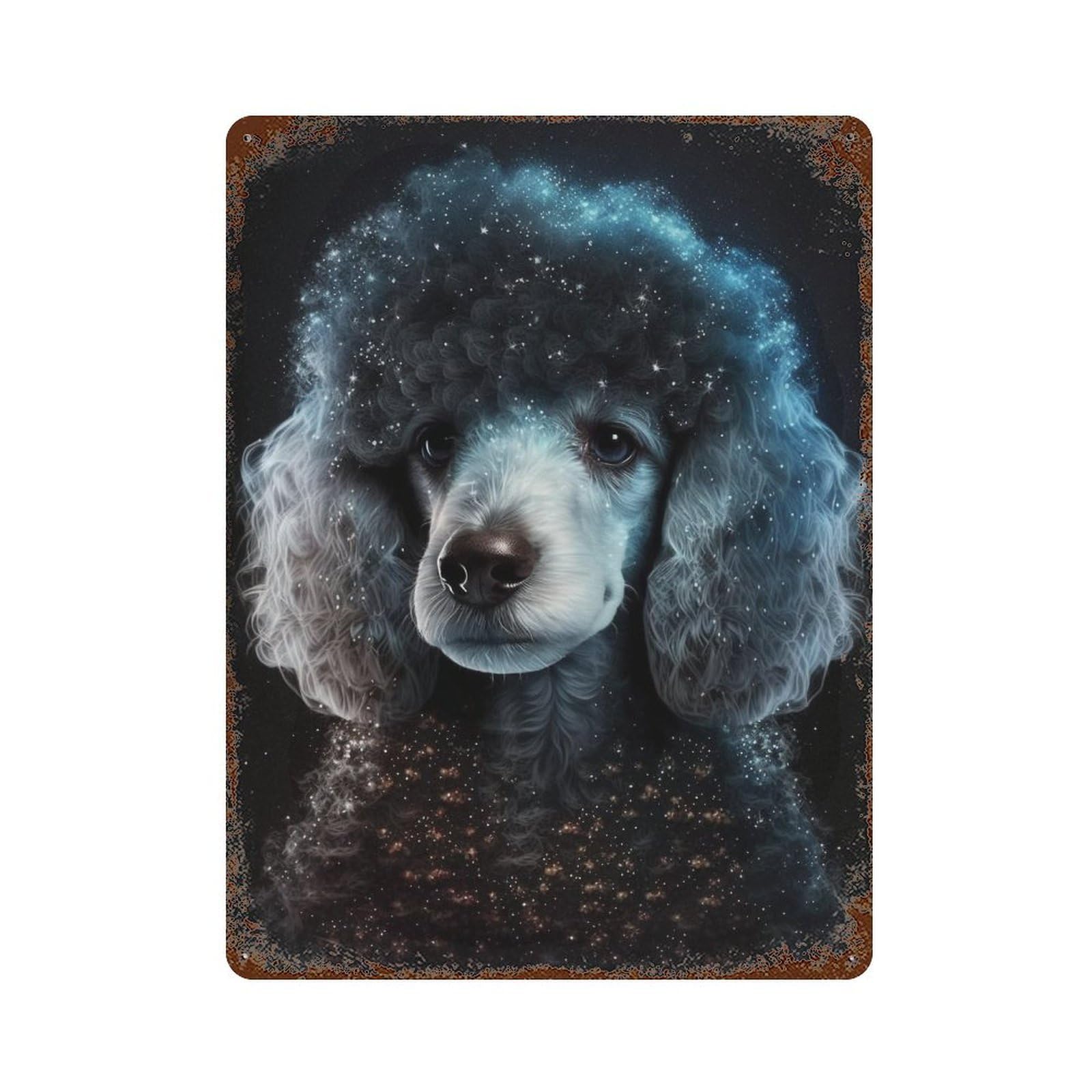 Galactic Poodle Celestial Companion Weathered Tin Sign 15.7"x11.8", Rustic Home Decor for Garage, Pub Or Kitchen