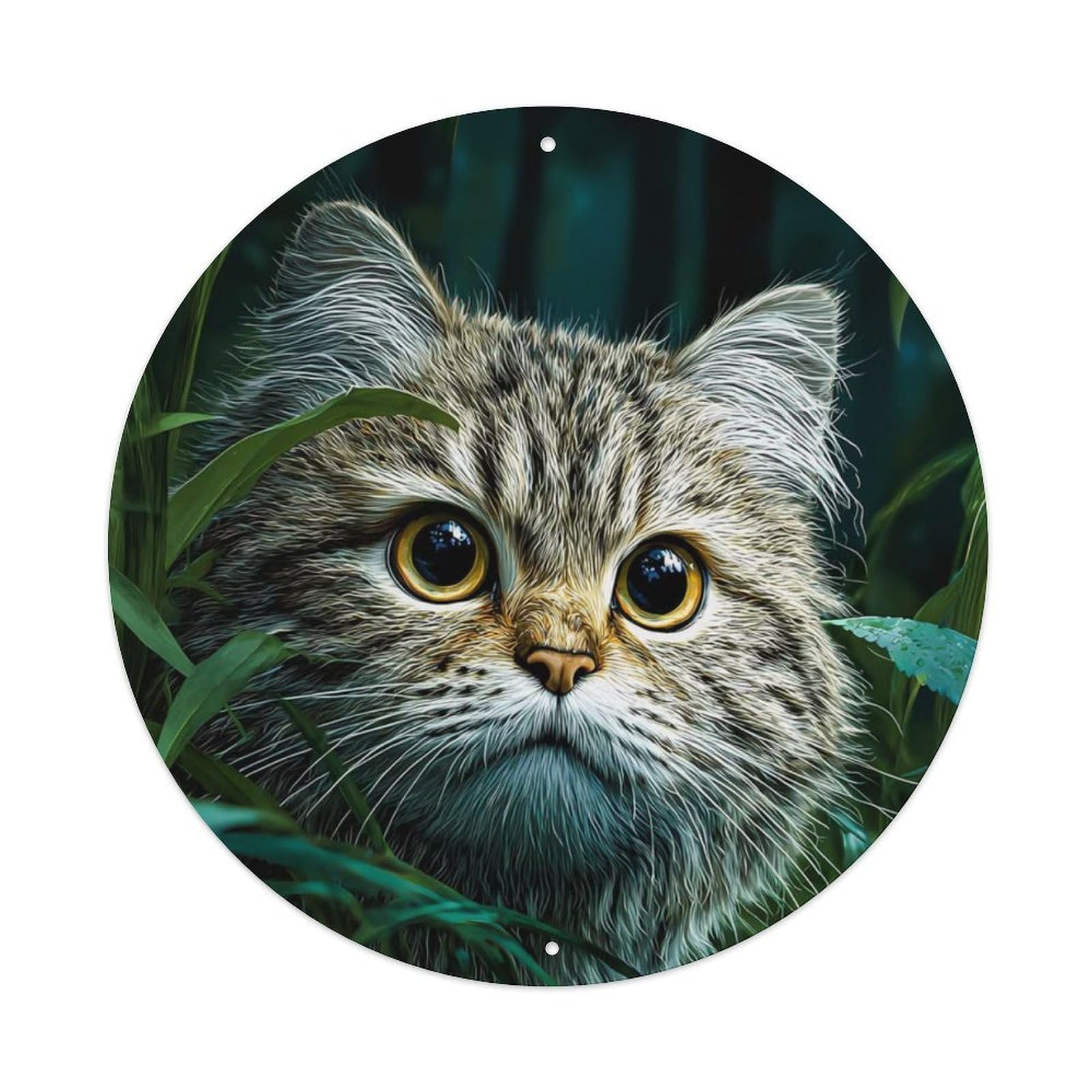 Animal Tabby Cat Hiding Dark Green Jungle Grass Vintage Metal Tin Sign Plaque Wall Decor for Cafe, Club Bar, Office, Garden Metal Poster 8x8Inch
