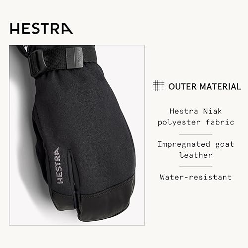 Miniatura 3 de Hestra Guante Unisex Powder Gauntlet de 3 Dedos, Aislado, Guantes de Cuero Resistentes al Viento para Esquí Alpino y Uso Diario para Hombres y
