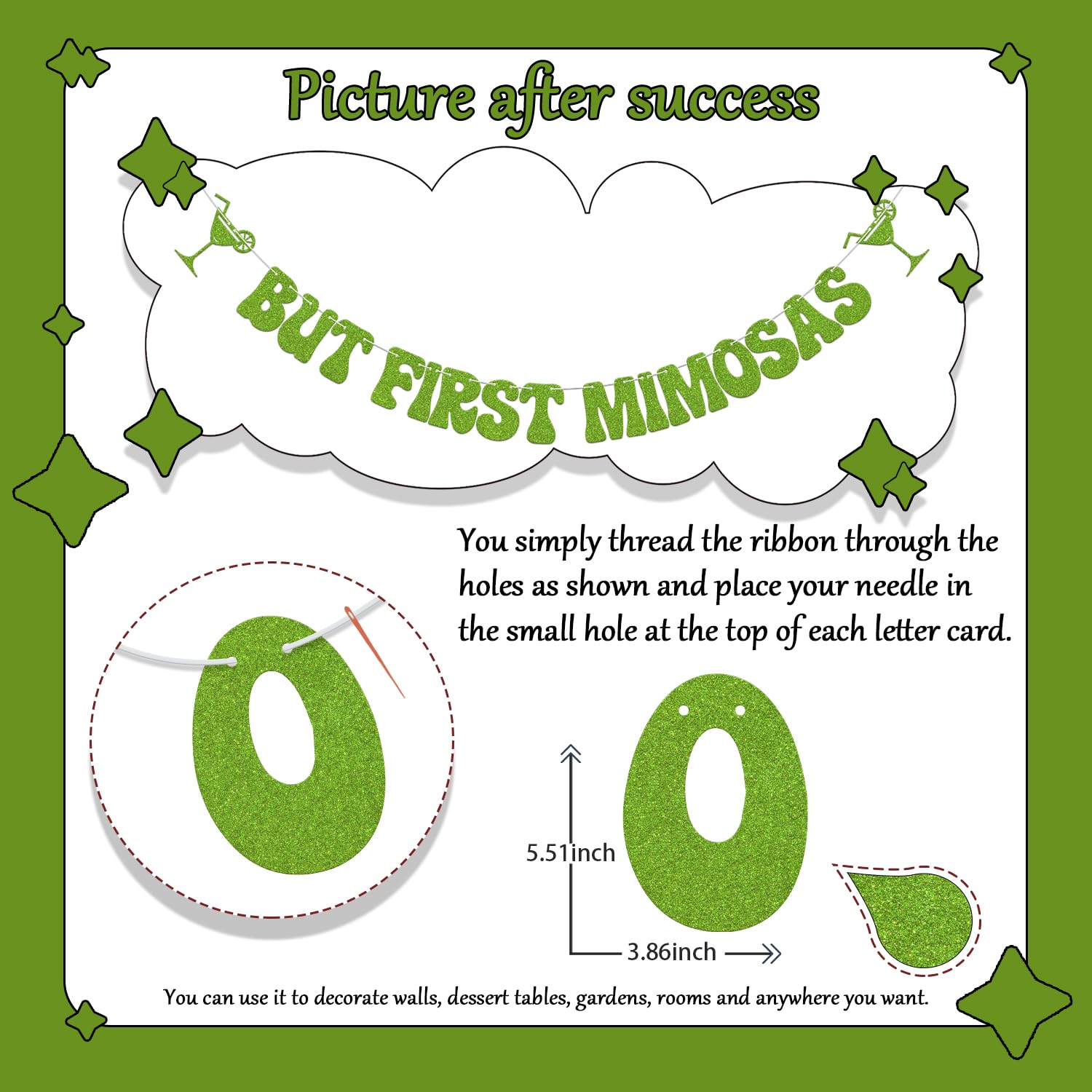 Bubbly Bar Decorations - But First Mimosas - Mimosas Bridal Shower Decoration Grass Green Glitter - Image 2
