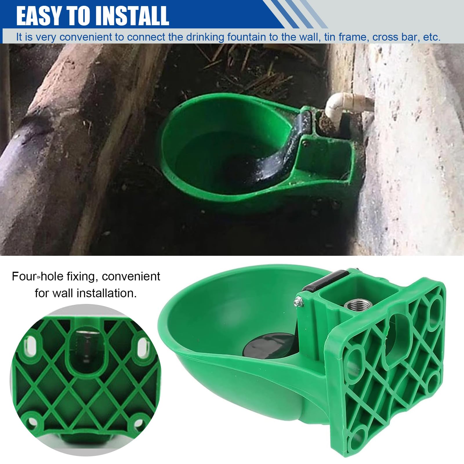 Abreuvoir Chevaux, Abreuvoir Automatique avec Languette à Pression + vis Raccordement Adaptateur, Distribution Automatique d'eau, Abreuvoir pour Bovins, ânes et Chevaux, Vert