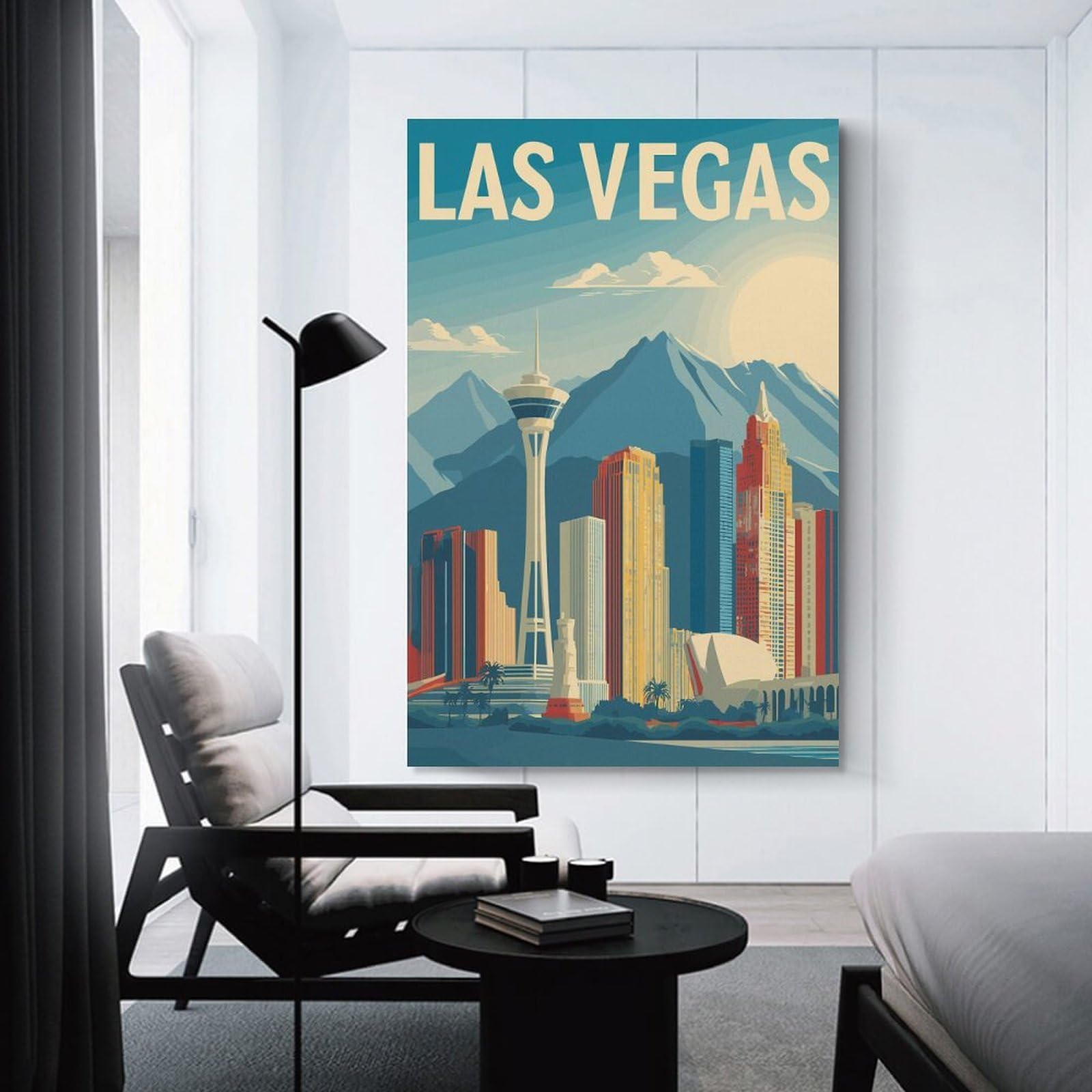 Junmoney Las Vegas Cityscape Illustration(2) Canvas Art Print, 20x30inch(50x75cm), for Wall Displays, Bedrooms Or Room Updates, Home Wall Art for Statement Displays