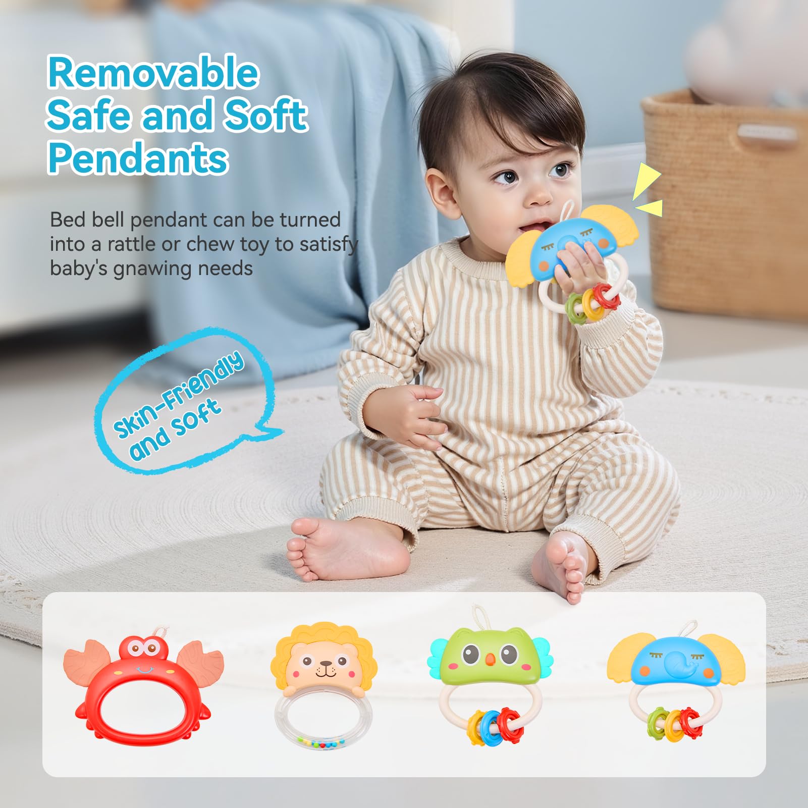 Warmiehomy Baby Crib Mobile Hanging Rattle Toys Cot Mobiles for Babies 0-12 Months Baby Bell with Star Projection Timing Remote Control Musical Mobile with Lights Sleep Aid Gifts for Newborn - Image 4