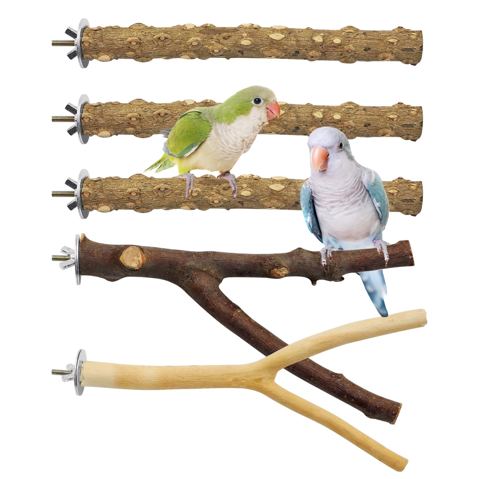 5 PCS Natural Bird Perches for Cage - ​​Wooden Parrot Perch Stand Bird Cage Accessories for Parrotlets Budgies Cockatiels Parakeets Lovebirds