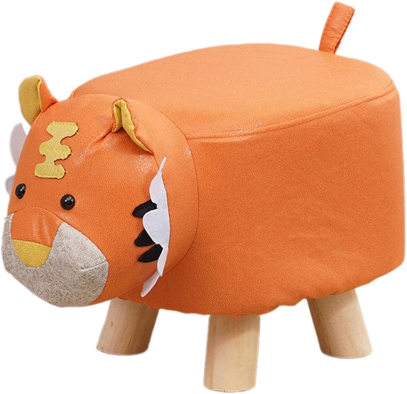 Children's Footstool for Entryway Playroom Bedroom, Non-Slip Ottoman, Orange Tiger