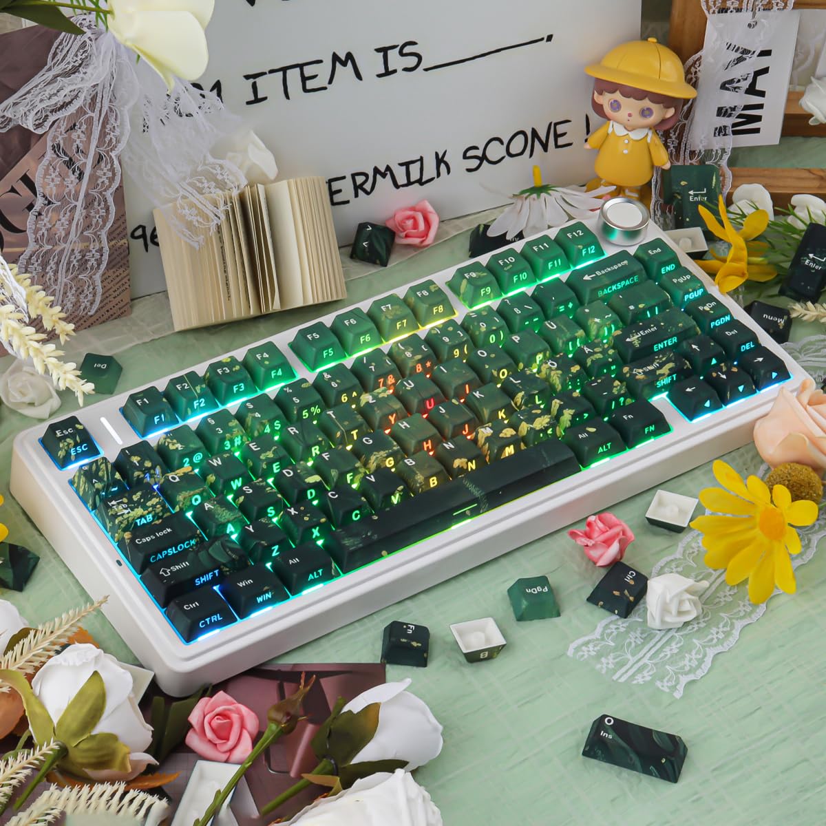 PBT ISO Keycaps, 133 Keys Summer Keycap, Shine Through Dye Sub Custom Keycaps for Cherry MX Switch German QWERTZ Layout Mechanical Keyboards