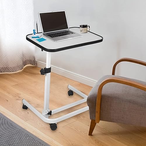 Miniatura 8 de Mesita de noche ajustable con ruedas para uso en el hospital y el hogar, color blanco
