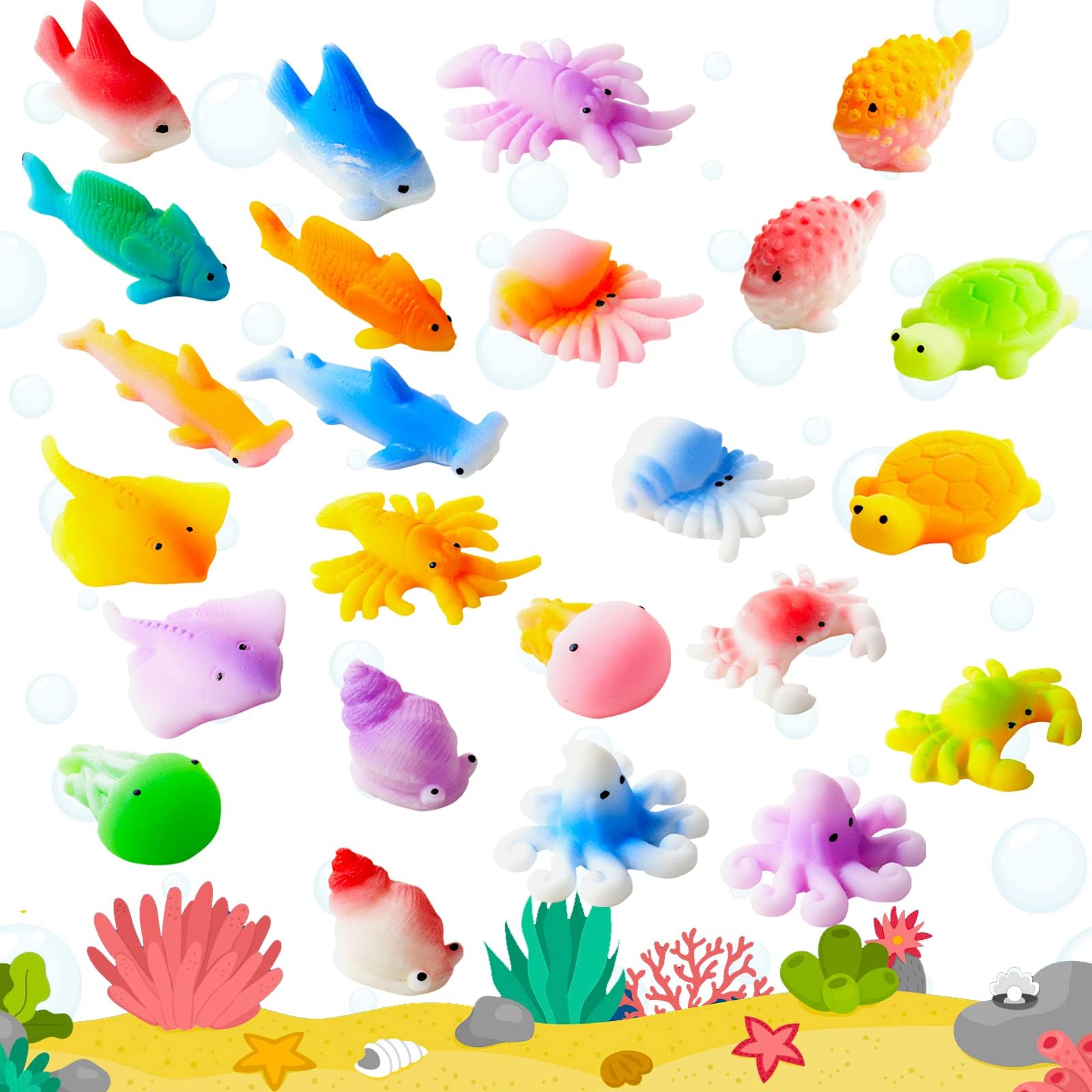 24PCS Mini Mochi Squishy Toys for Party Favors, Kawaii Fidget Toys for Stress Relief, Sensory Toys Desk Pets for Kids, Goodie Bag Stuffers for Kids Birthday
