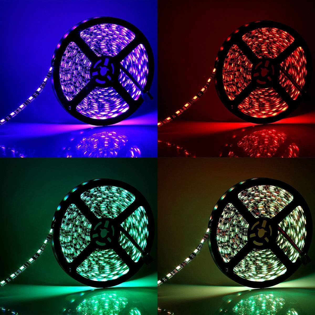 SUPERNIGHT LED Strip Lights, 16.4FT 5M SMD 5050 Waterproof 300LEDs RGB Color Changing Flexible LED Light Strip for Bedroom, TV Back Lighting, Christmas, Valentine's Day (Black PCB) 2 Pcs