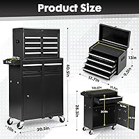 Vista 3 de 5-Drawer Rolling Tool Chest with Detachable Top Box, Lockable Wheels, Adjustable Shelf, and Liner, Heavy-Duty Metal Tool Cart for Garage and