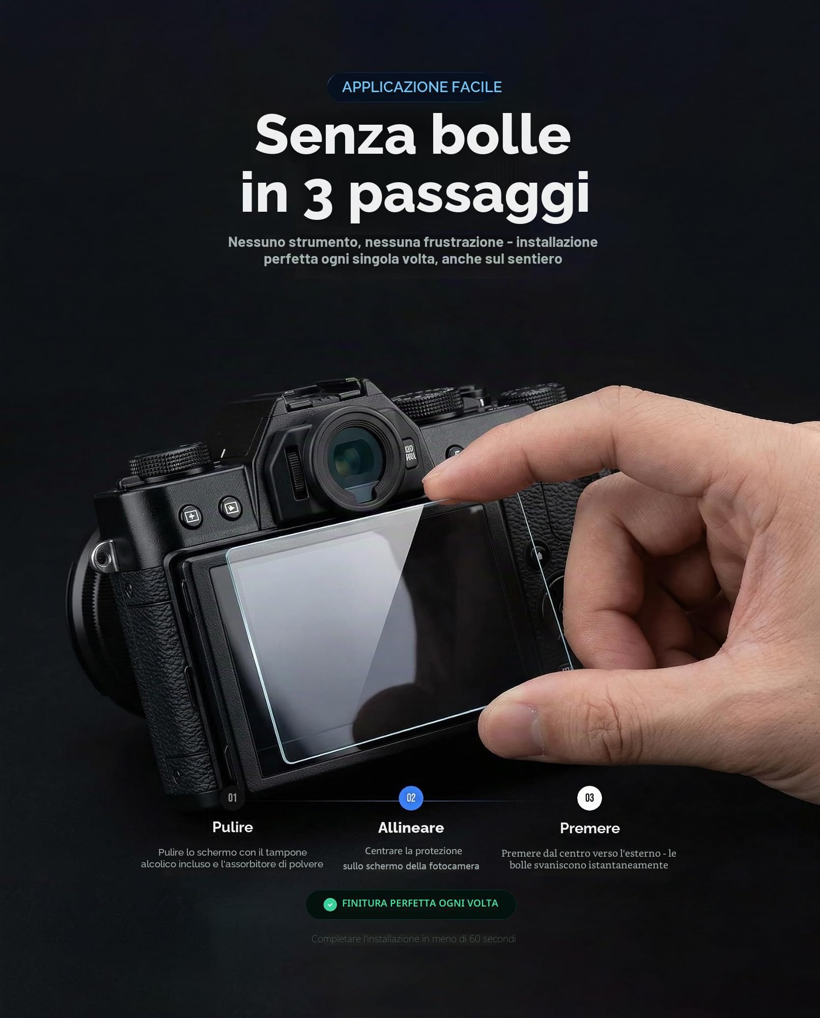 3 Vetri Temperati 9H Per Fujifilm X-T30 III + Cordino Da Polso – Ultrasottile, Antigraffio, Anti Impronta, Per Touch Screen - 3