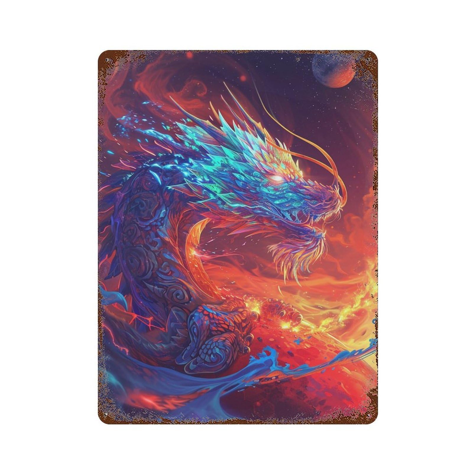 Fantasy Dragon Artwork -7 Weathered Tin Sign 15.7"x11.8", Classic Wall Plaque for Garage, Bar And Workshop Decor