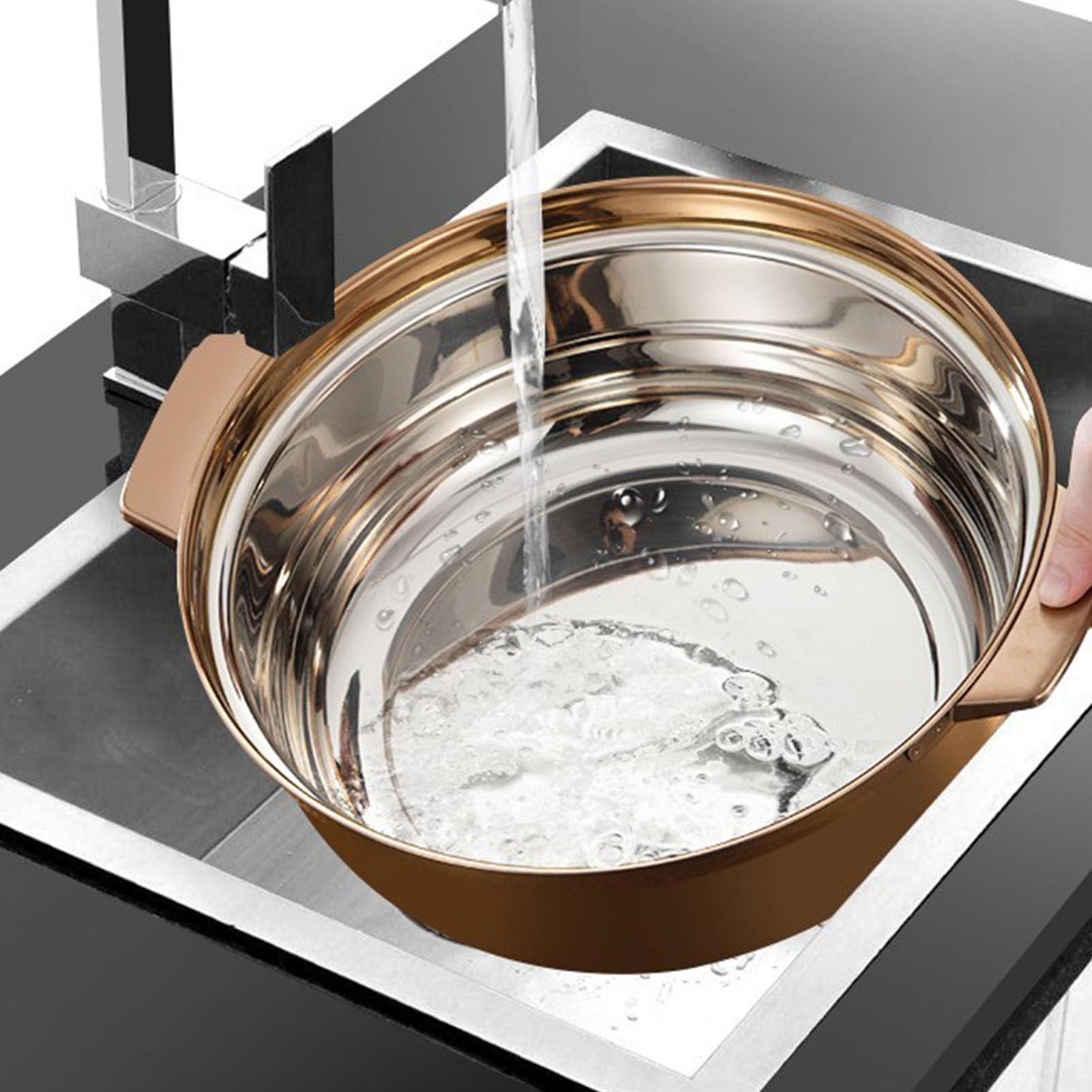 Stockpot, pot chaude, acier inoxydable grande manche ergonomique à poignée de soupe avec couvercle de pot de couvercle compatible pour tous les poêles, distribution de chaleur (28 cm)