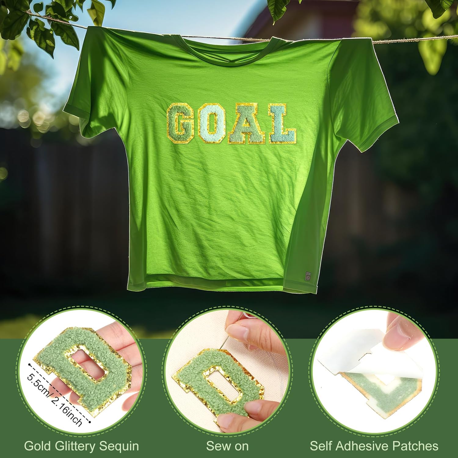 Jutom 104 Pcs Self Adhesive Chenille Letter Patches Chenille Stick on Embroidered Patch for Clothing Jackets Backpacks Hats(Fresh,Green)